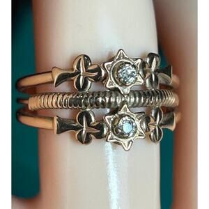 Antique rare 14k solid rose gold diamond leaf flower art deco stacking ring